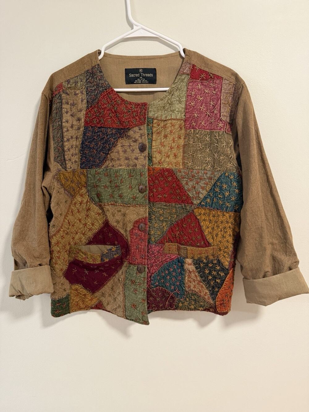 Sacred Threads Boho Patchwork Embroidered Cotton Jacket Women’s S Artisan India